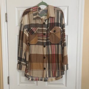 Zenana Outfitters Plaid Button-Up Shirt - Brown and Pink